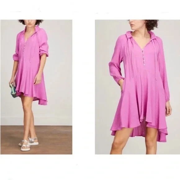 Magaschoni Organic Cotton Gauze Rosebud Pink Mini Dress - Picture 2 of 13